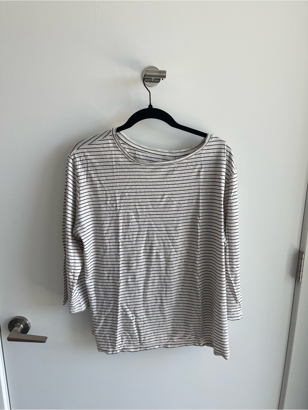 MM Lafleur Striped Long Sleeve Crewneck Top - White with Black Stripes